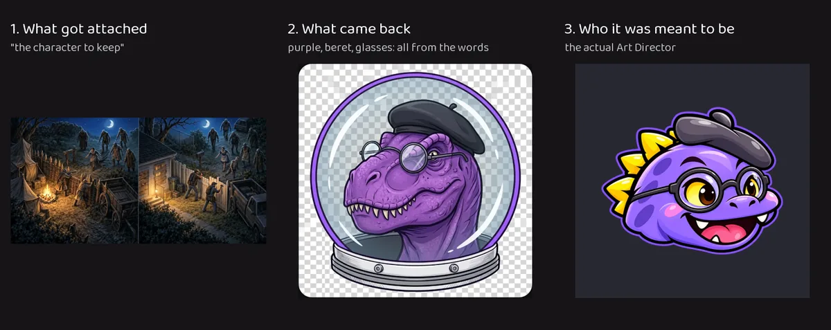What one
missing reference image does to a character, and the rule that came out of it.