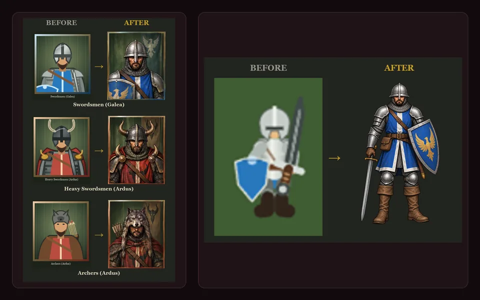 GENERAL!'s art, before and after, screenshot
