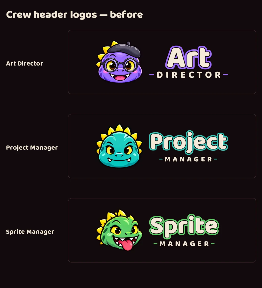 The crew logos, redrawn to match Luvzilla, screenshot