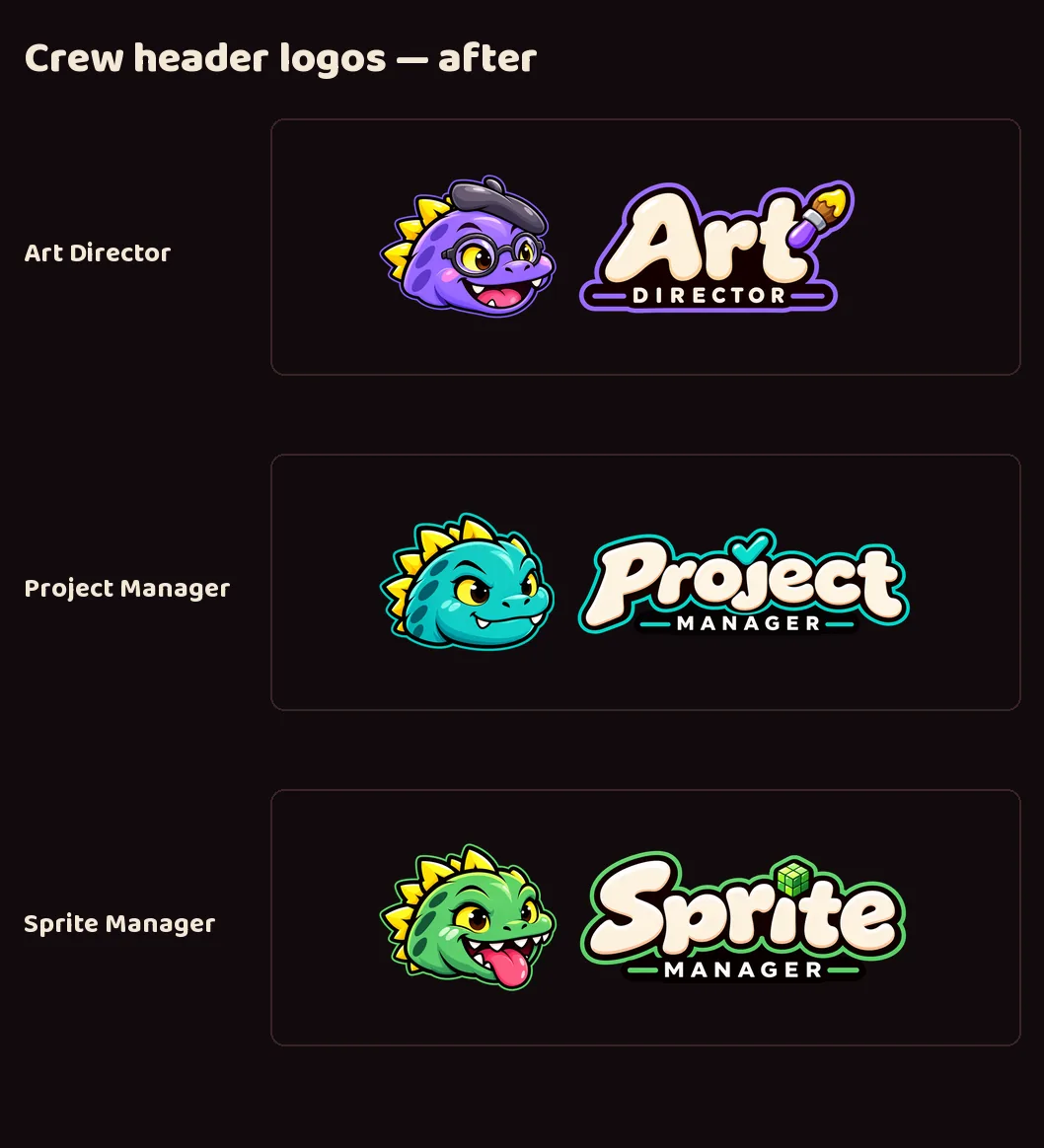 The crew logos, redrawn to match Luvzilla, screenshot