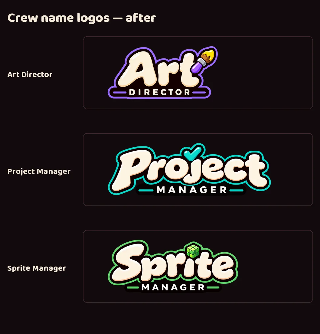 The crew logos, redrawn to match Luvzilla, screenshot