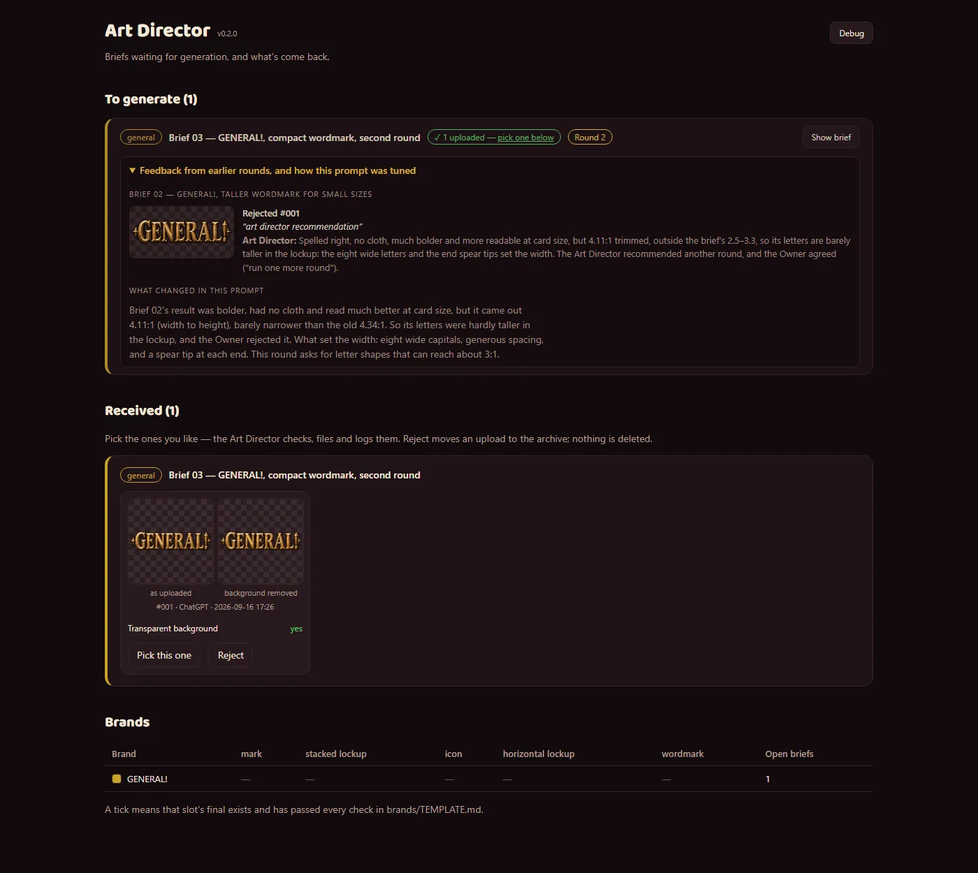 The Art Director app learns from rejections, screenshot
