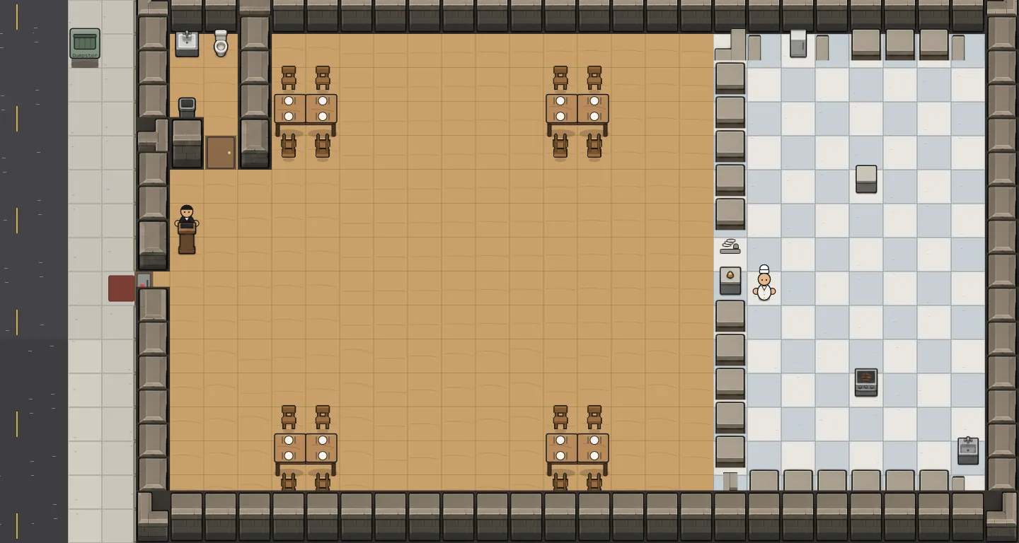 Uniform Tile Geometry, Camera Zoom/Pan, Dirty-Dish Bin, screenshot