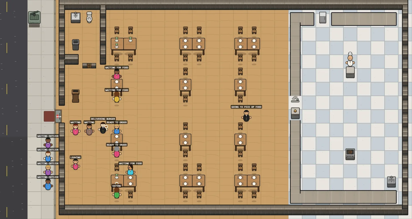 Dining Room Expanded to 3-Column Grid, Chair Sprite Iteration, screenshot