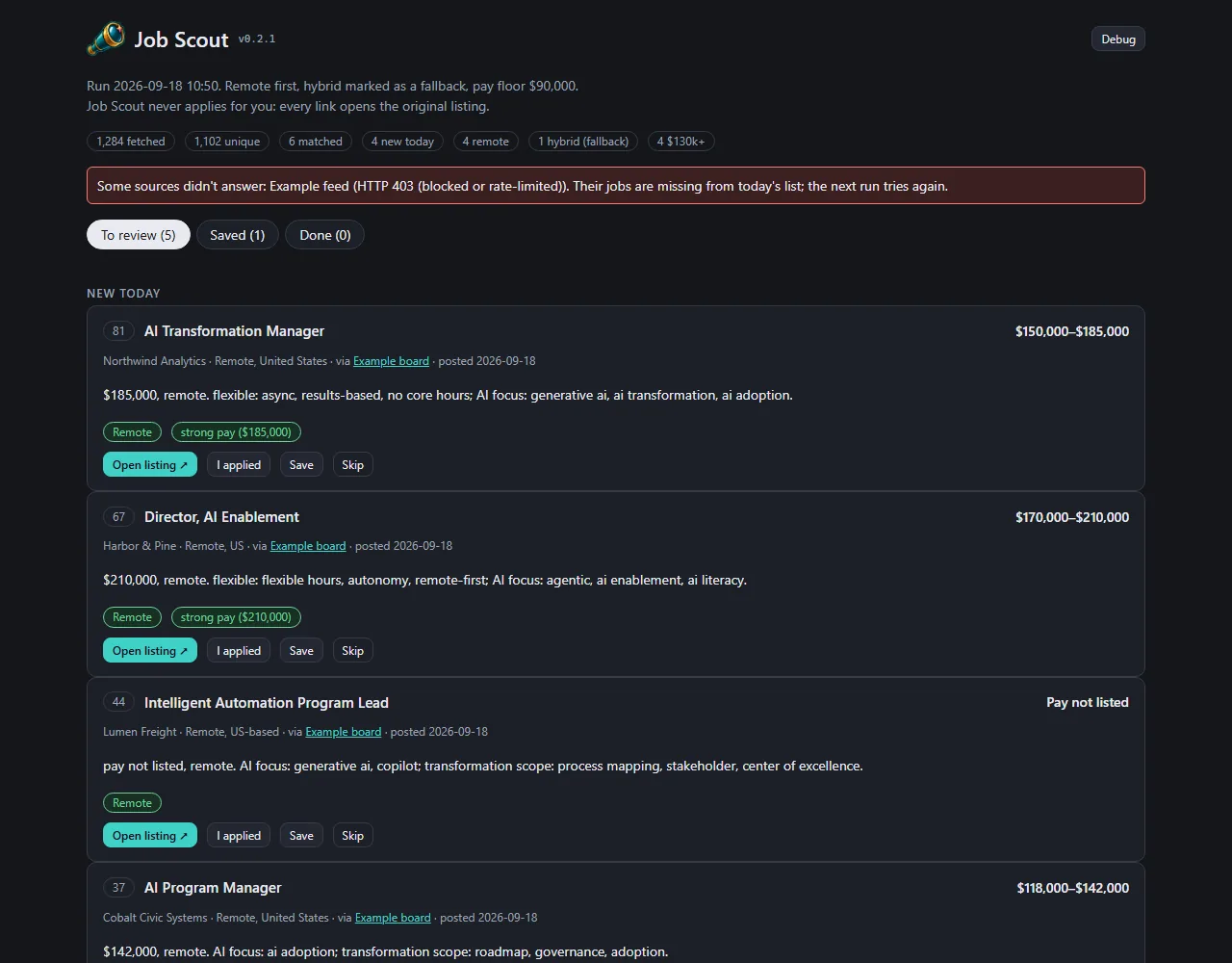 Calmer cards, and working Saved and Done tabs, screenshot