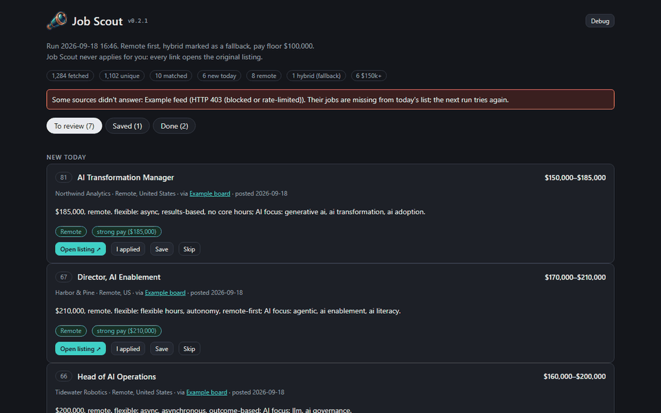 Calmer cards, and working Saved and Done tabs, screenshot