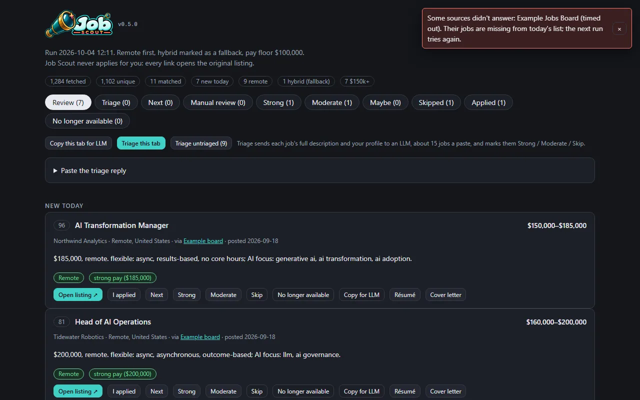 Instructions hidden in job listings, shown and fenced off, screenshot