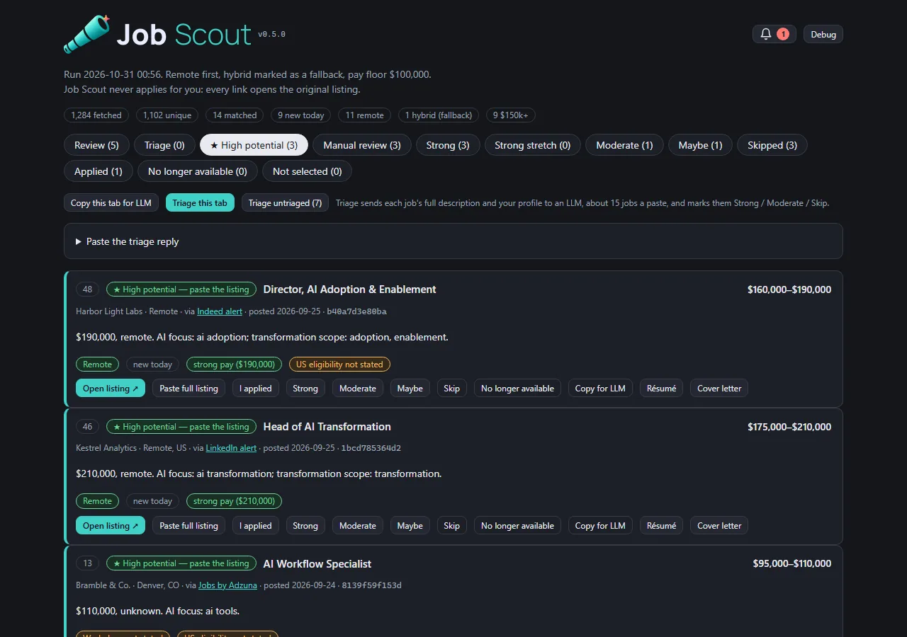High potential gets its own tab, screenshot