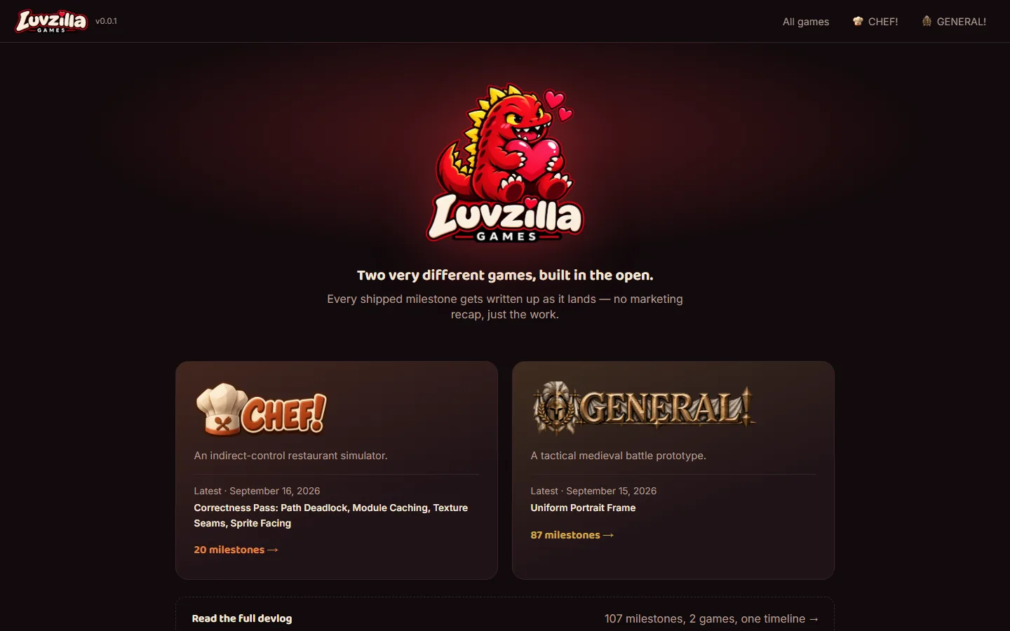 Studio landing page, screenshot