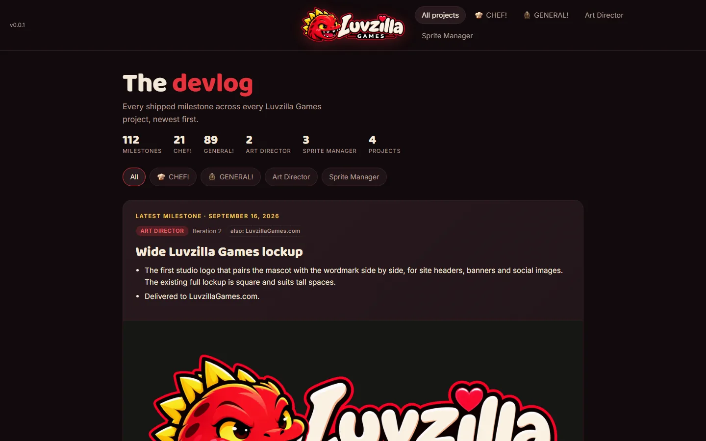 luvzillagames.com is live, screenshot