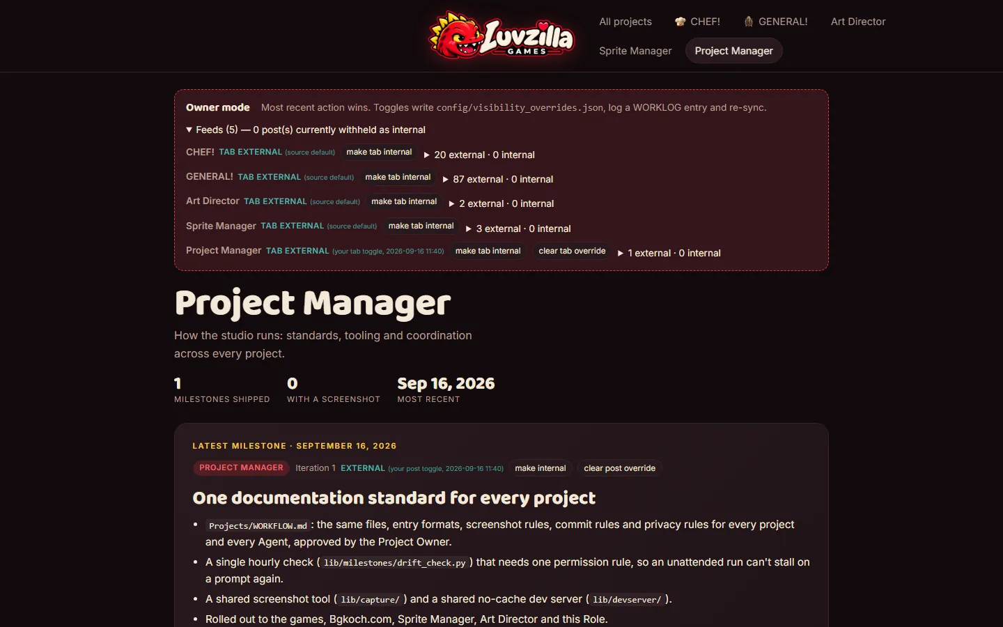 Project Manager feed public; unattended publishing ready, screenshot