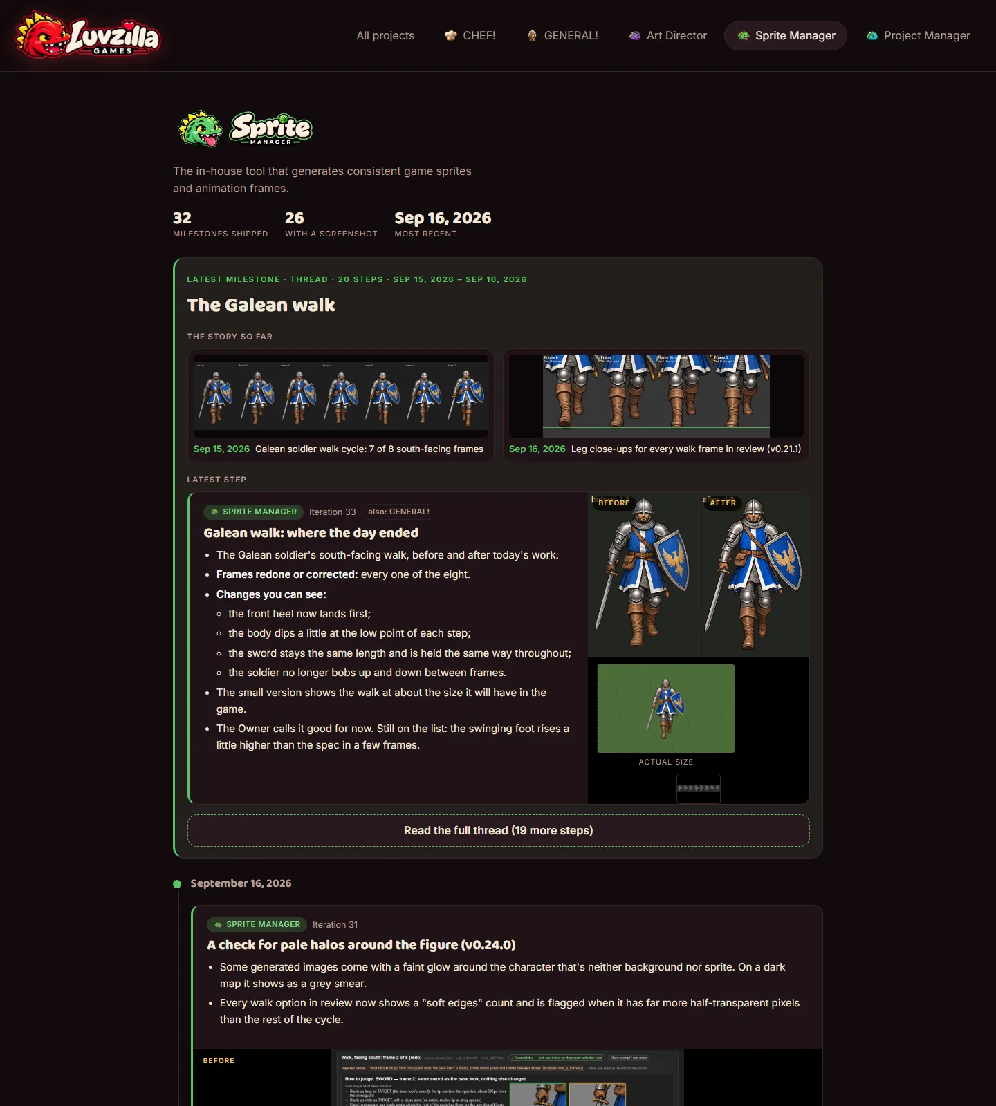 Actual-size pictures, nested lists, and the walk's GIFs in the thread, screenshot