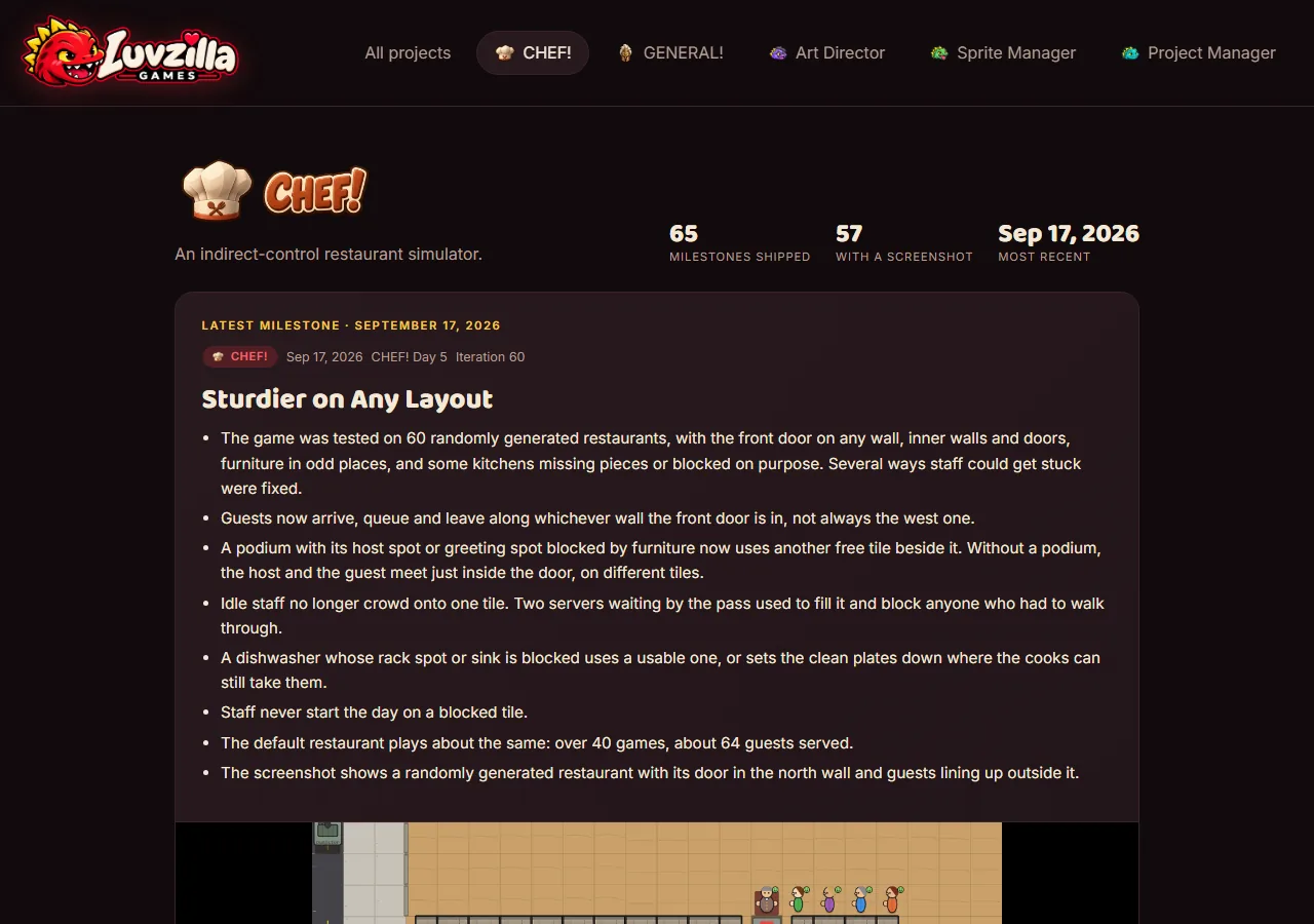 Every post shows its date and its project's day, screenshot