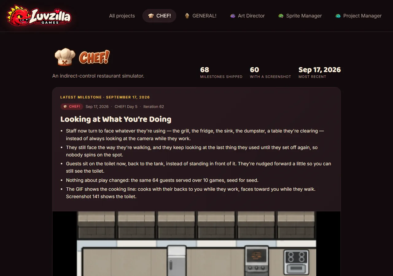 Every devlog post has its own page, screenshot
