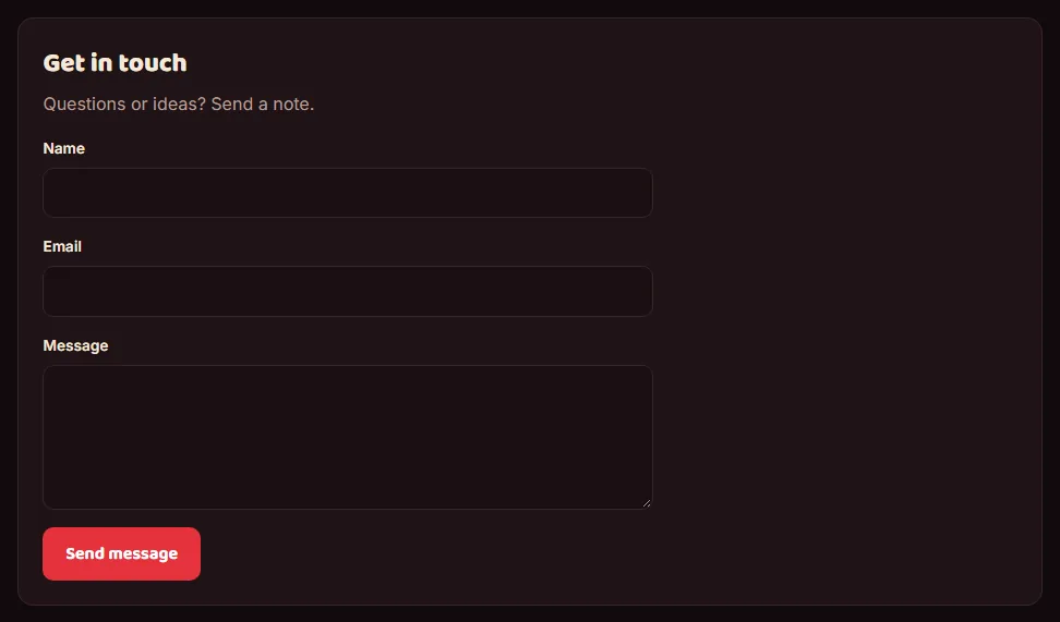 A contact form, and fresh crew logos, screenshot