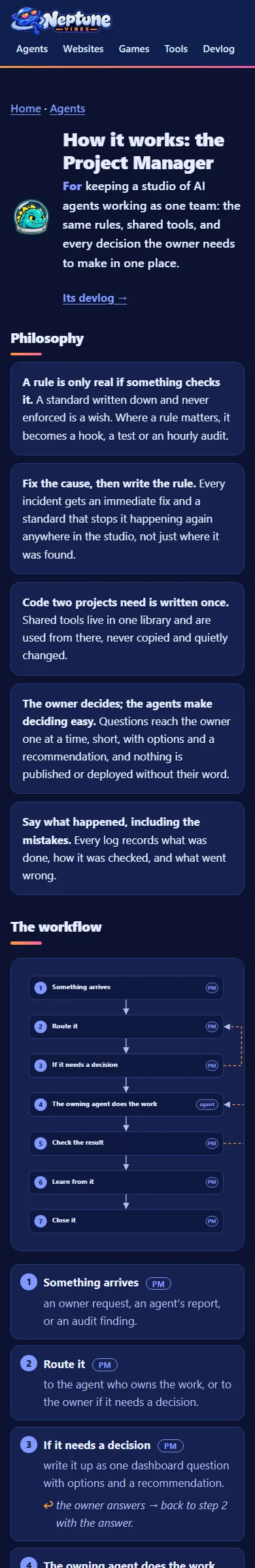 "How it works" pages, starting with the Project Manager, screenshot