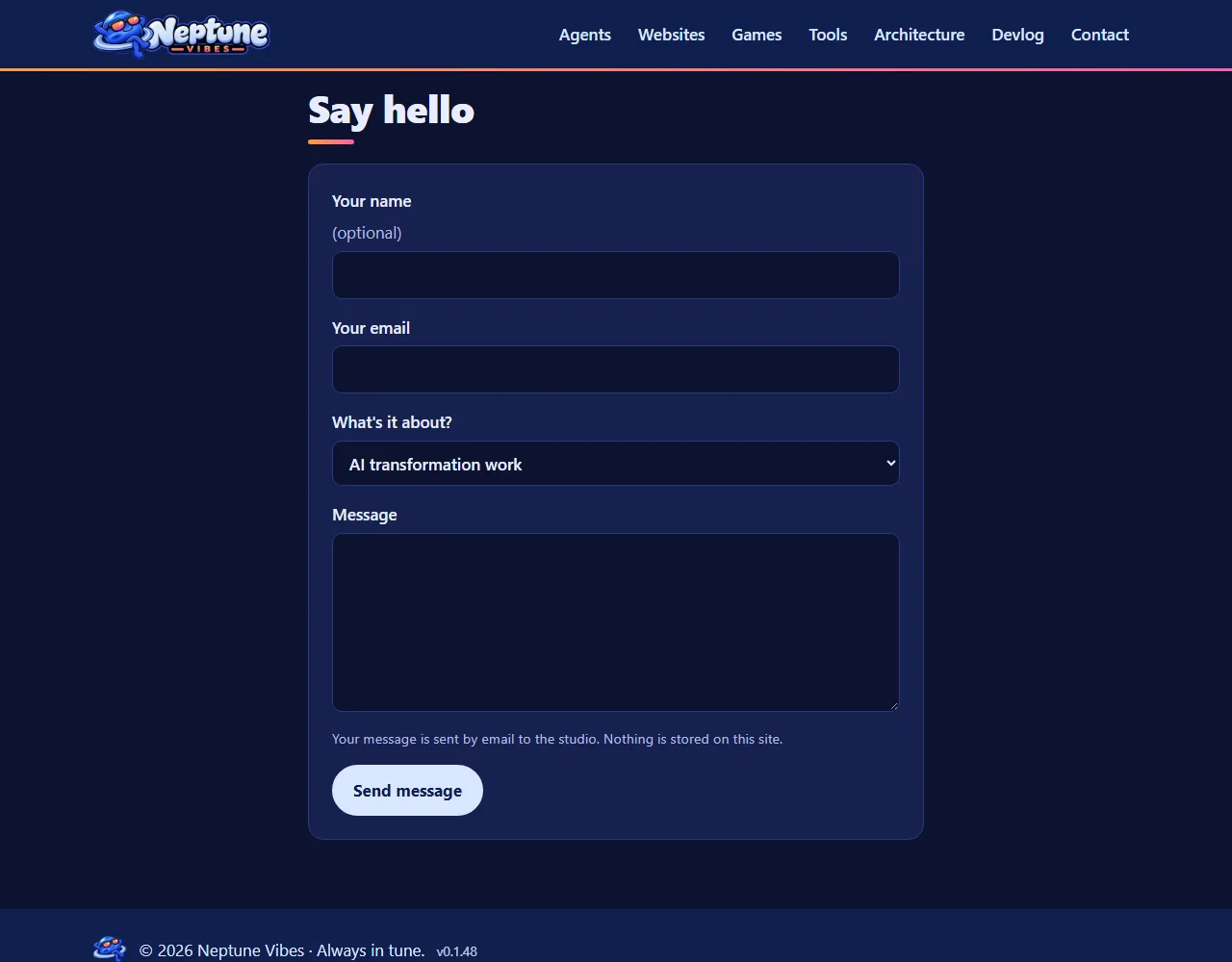 A contact form, screenshot