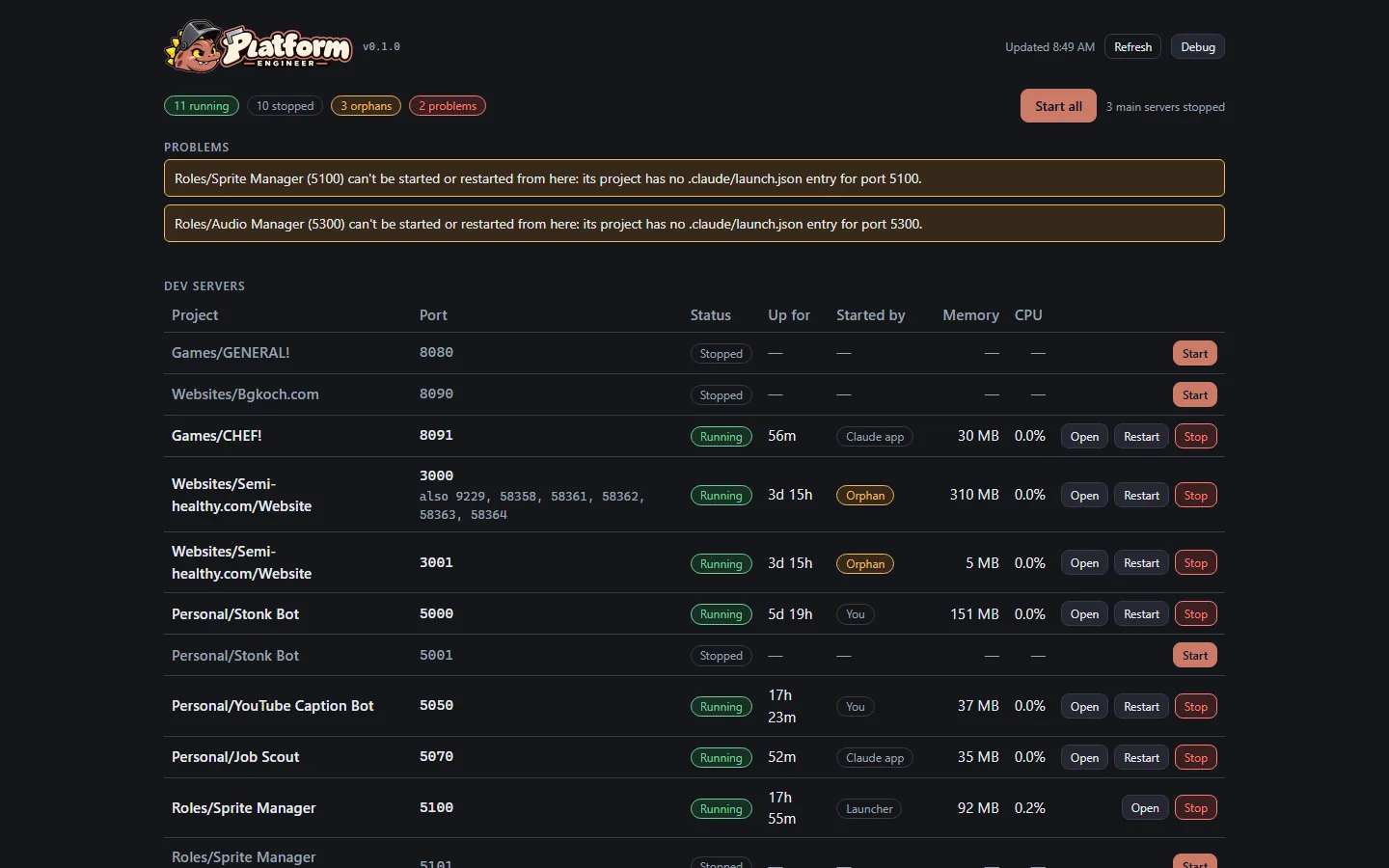 One room to run every dev server, screenshot