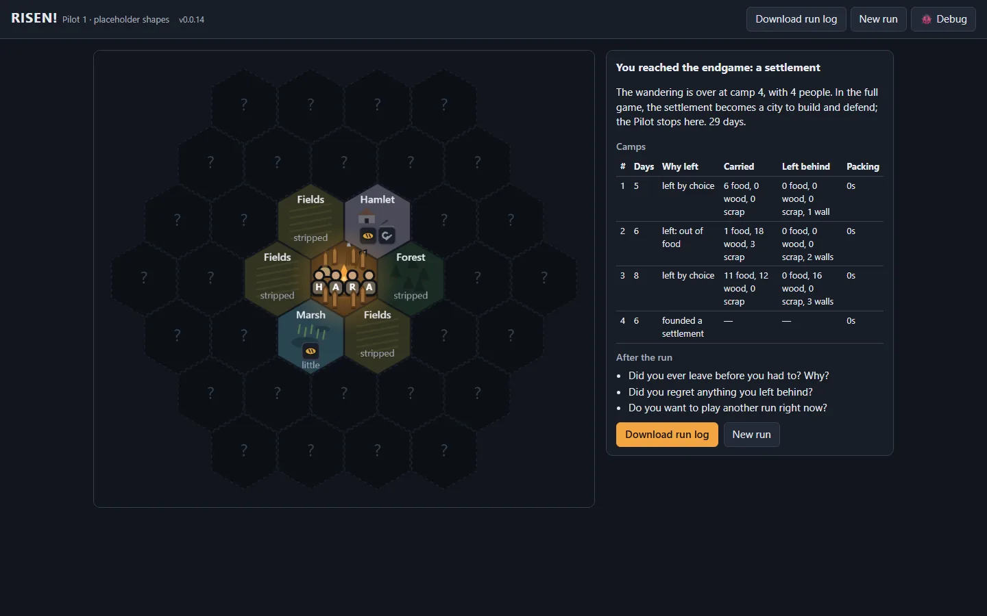 Founding a settlement opens the endgame, screenshot