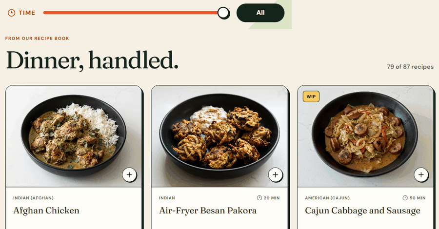 Time slider on the recipe search, screenshot