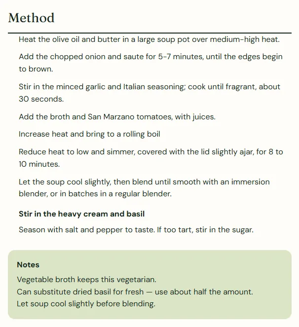Every recipe cleaned up to one standard, screenshot