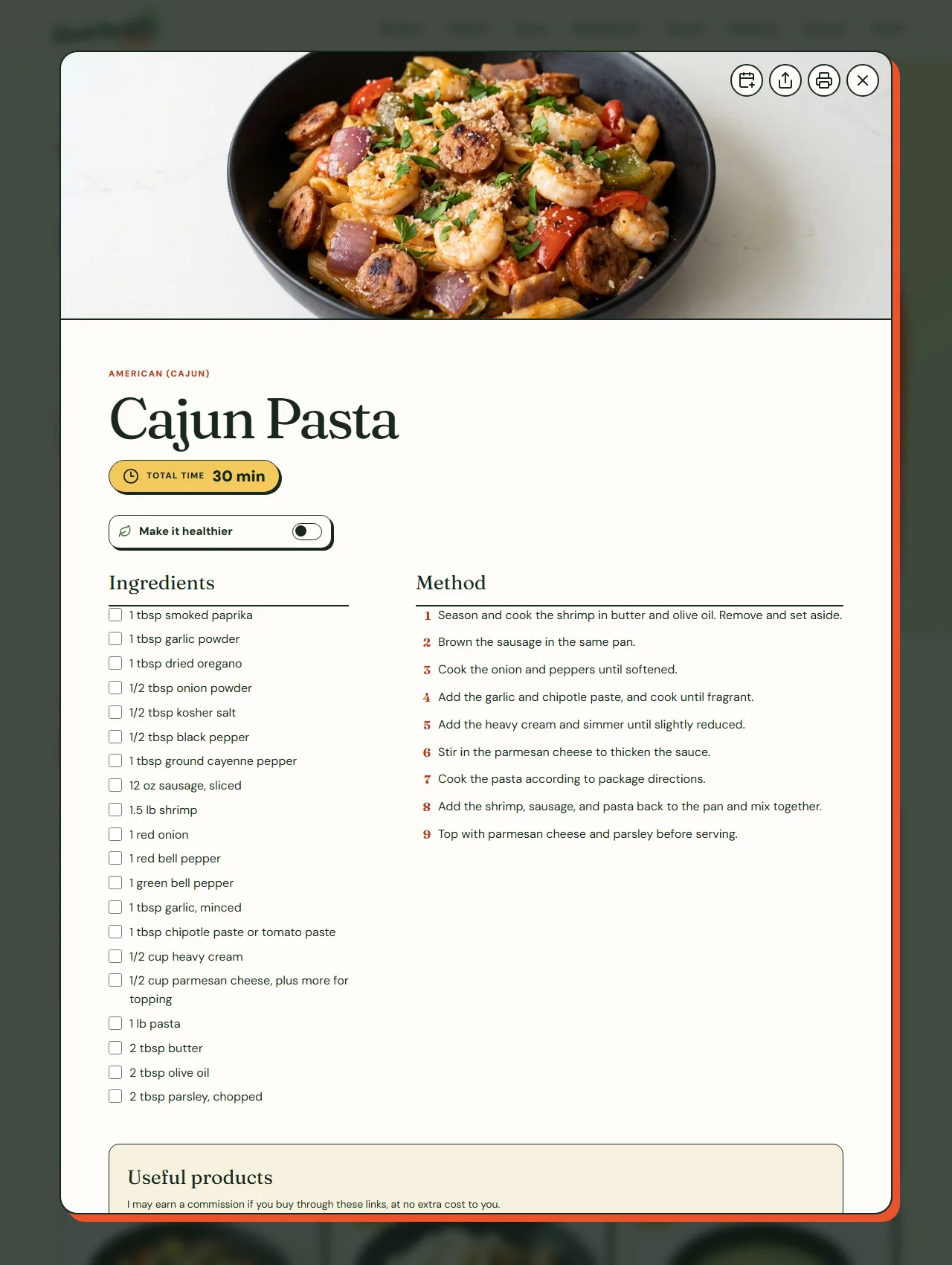 Cajun seasoning shortcut for the Cajun recipes, screenshot