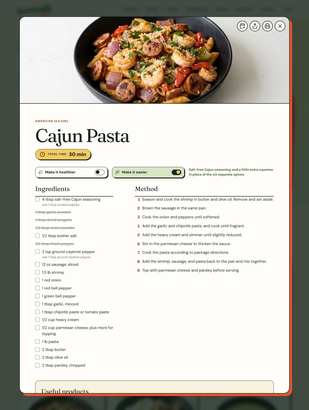 Cajun seasoning shortcut for the Cajun recipes, screenshot