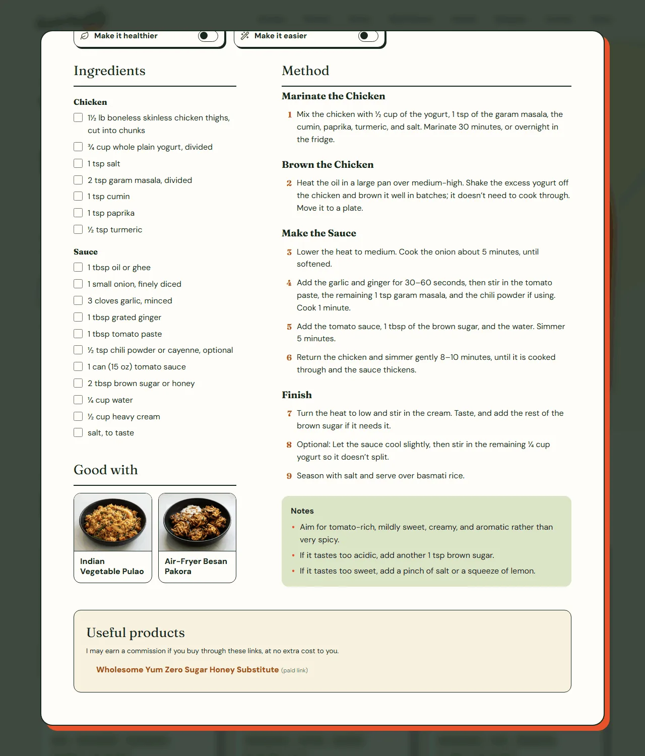 Every ingredient has a job in the method, screenshot