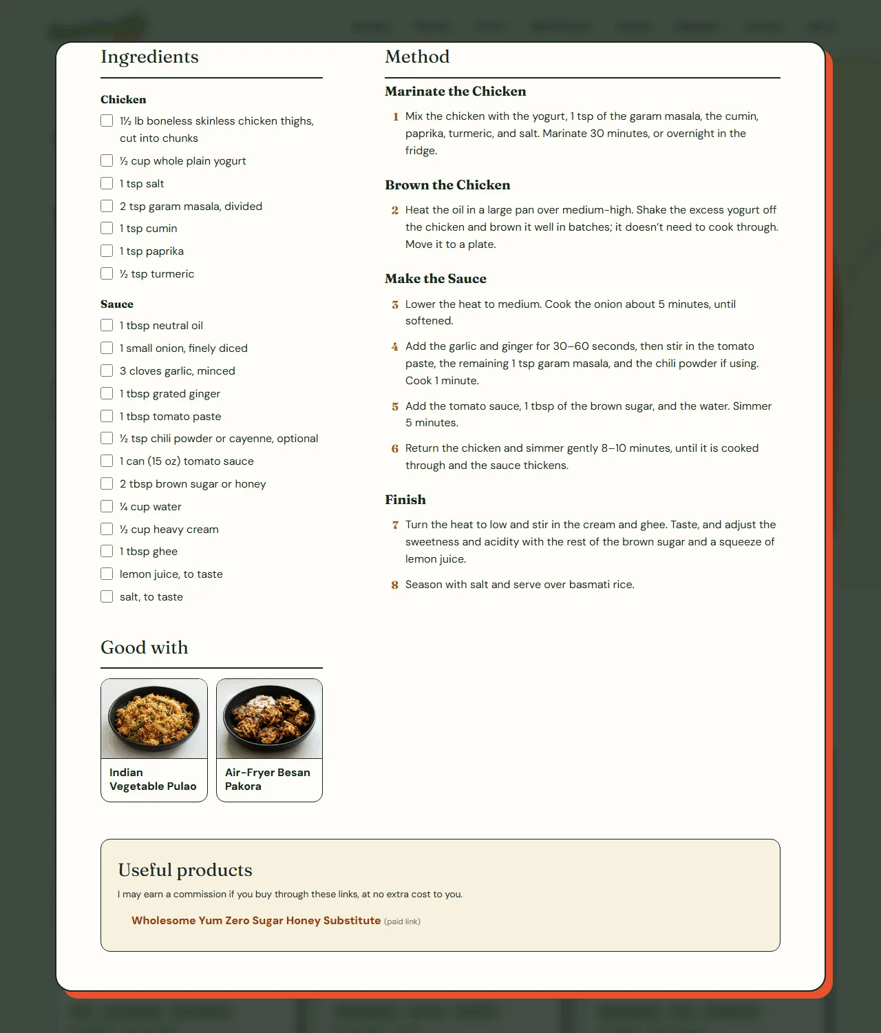 Every ingredient has a job in the method, screenshot