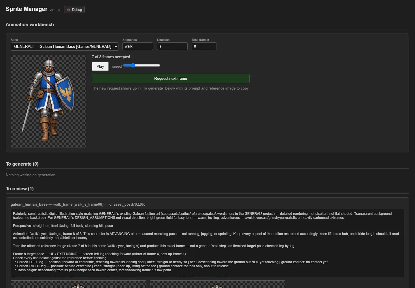 Sprite Manager built (v0.12.0), screenshot