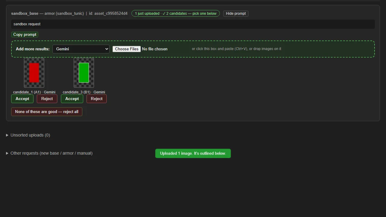 Drag-and-drop uploads that record the generator (v0.15.0), screenshot