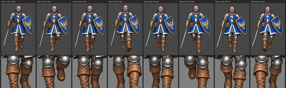 Galean walk (south): all eight frames correct, screenshot
