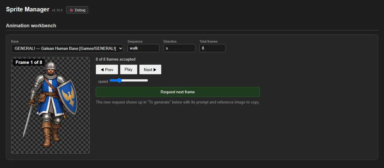 Step through an animation frame by frame (v0.18.0), screenshot
