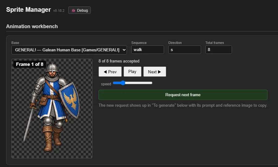 Step through an animation frame by frame (v0.18.0), screenshot