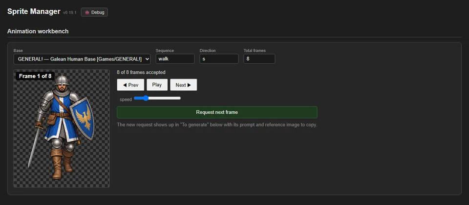 Send a finished frame back, and why frames 1, 3 and 6 looked off (v0.20.0), screenshot