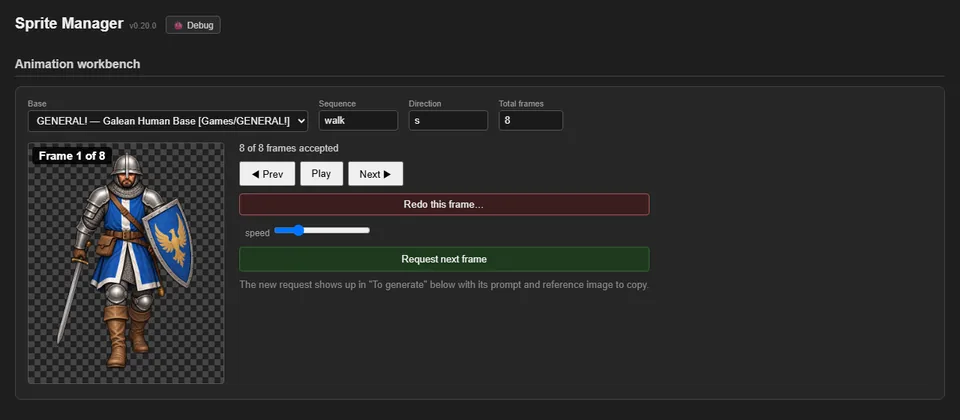 Send a finished frame back, and why frames 1, 3 and 6 looked off (v0.20.0), screenshot