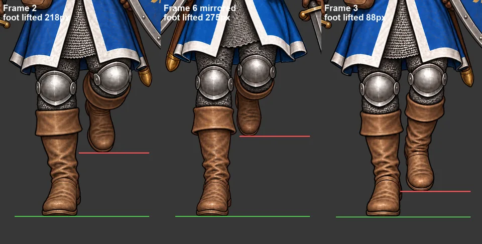 Measuring each leg, and a lower foot for frames 2 and 6 (v0.21.0), screenshot