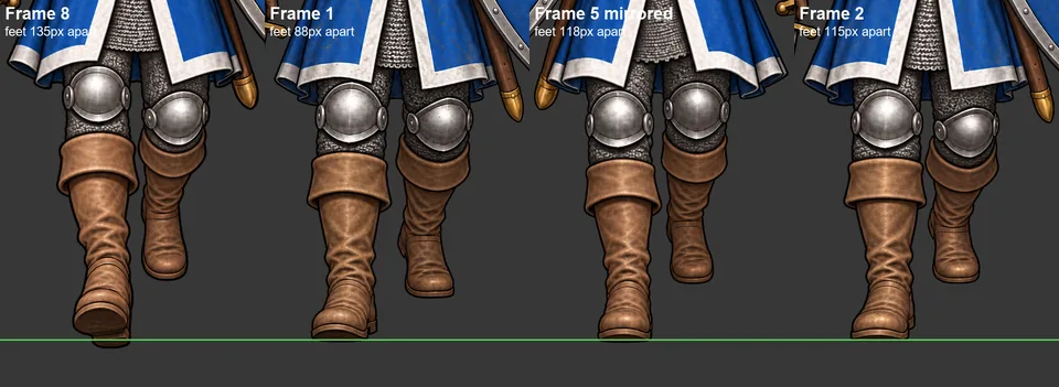 Leg close-ups for every walk frame in review (v0.21.1), screenshot