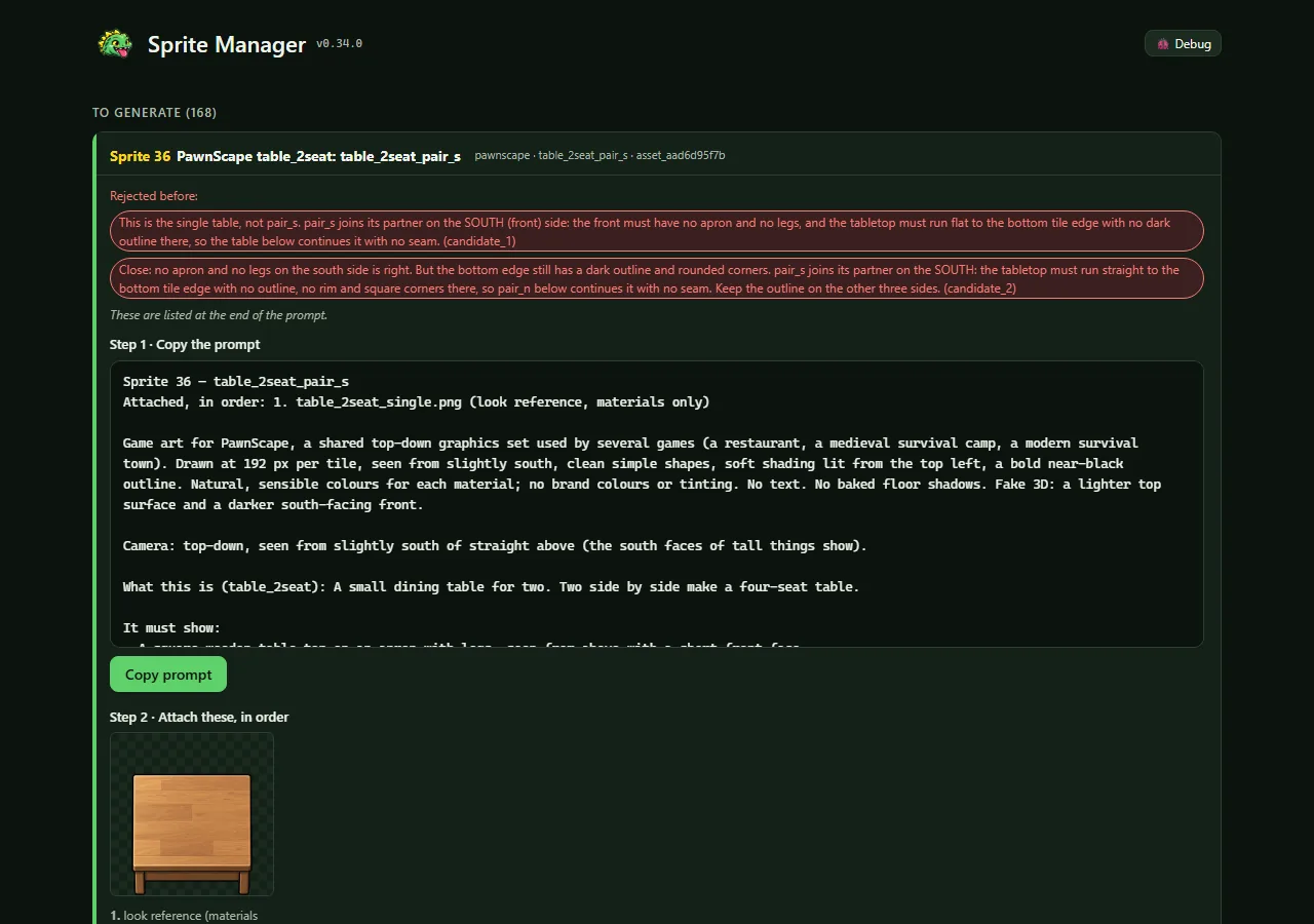 Be careful what you ask for: 168 sprites in the queue, screenshot