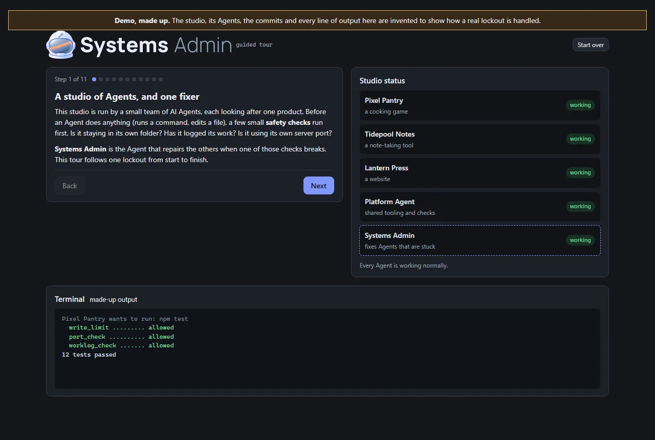 A public demo: one lockout, walked through step by step, screenshot