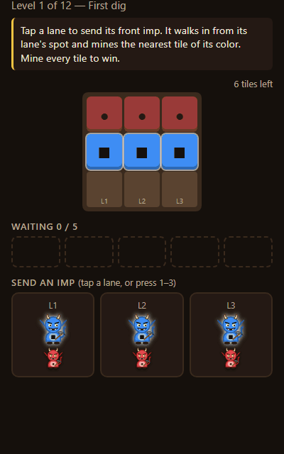 Imps mine every tile, screenshot