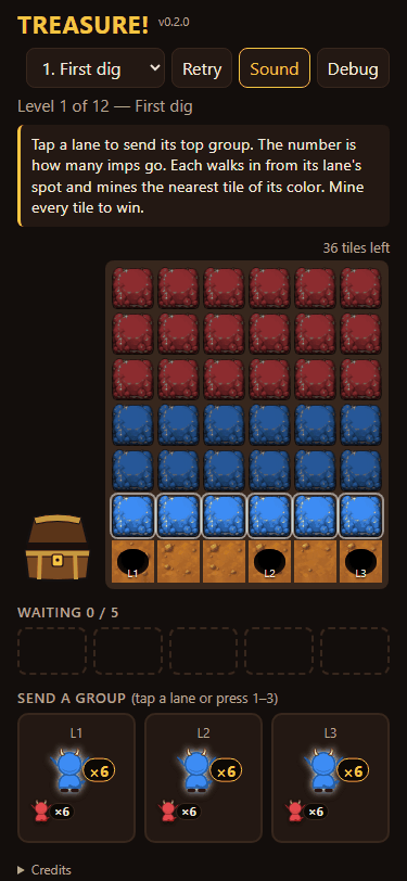 A treasure chest, gem bursts and exit holes, screenshot
