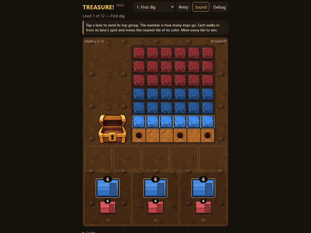 Drawn imps from behind, the treasure chest and exit holes, screenshot