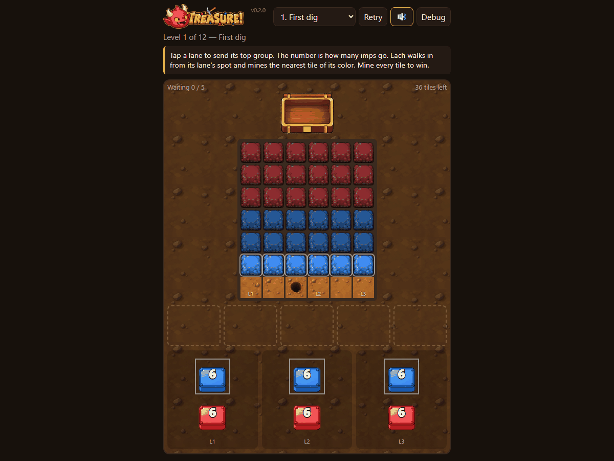 A slower game, and a chest that fills with what you mine, screenshot