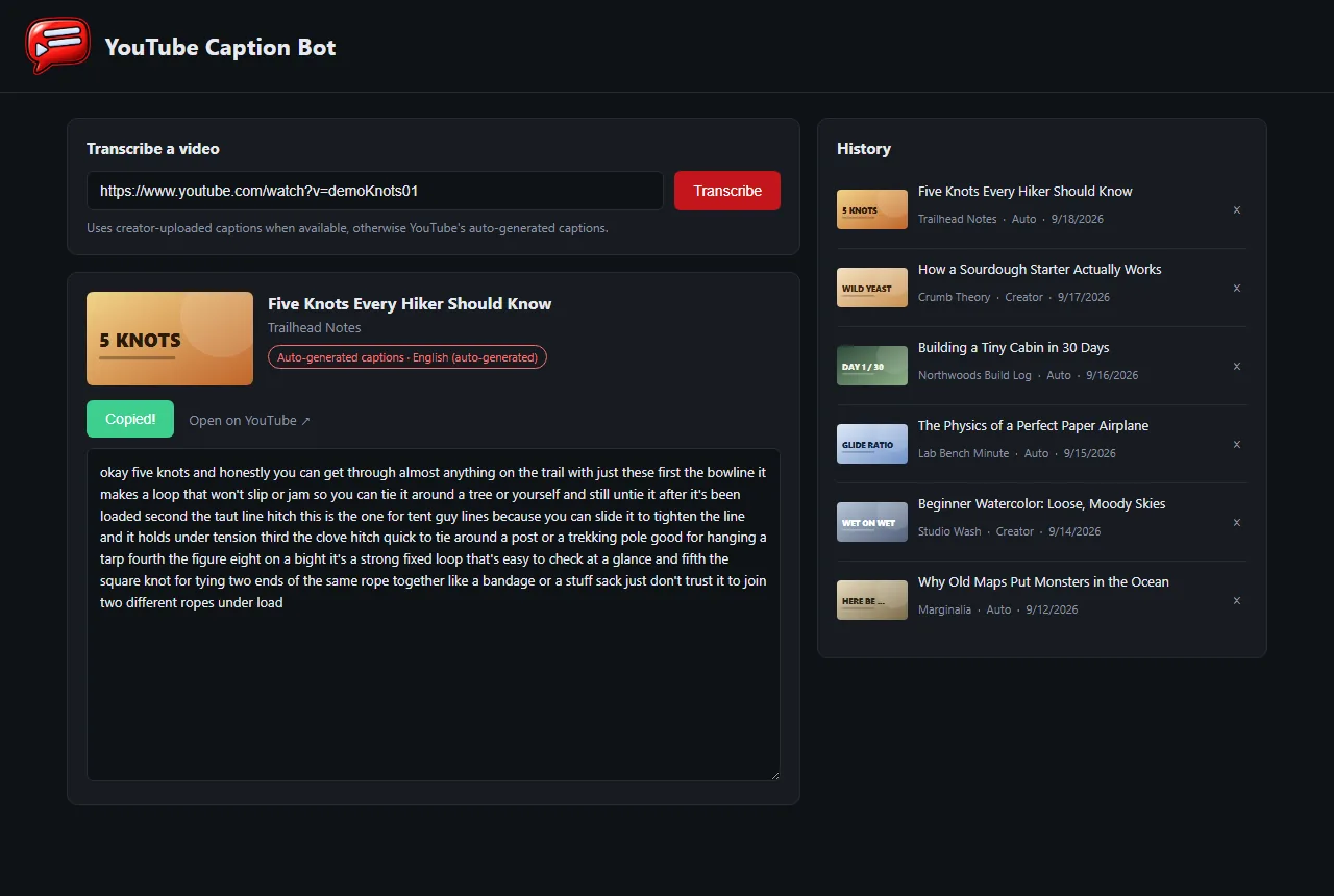 Copy brings the title and channel along, screenshot