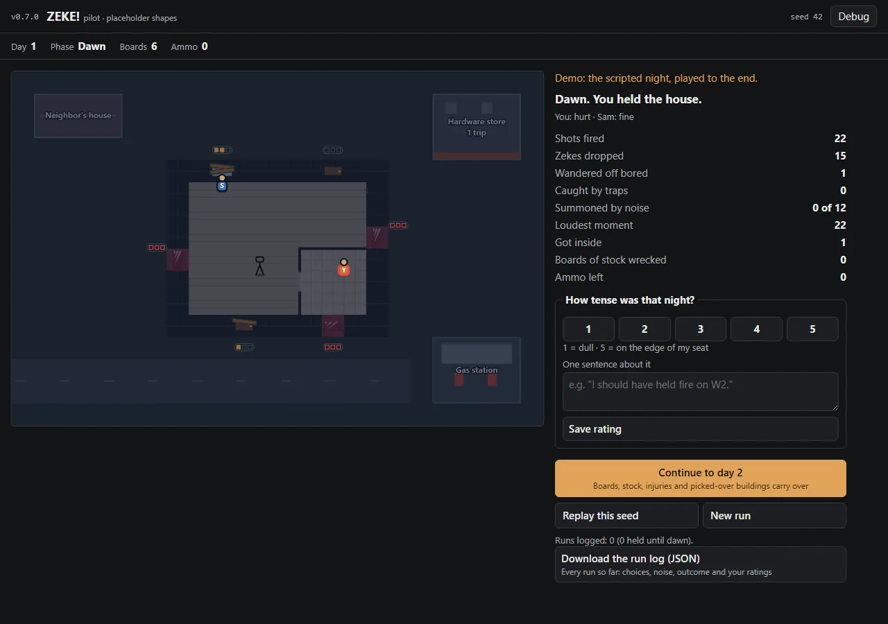 Pilot v0.7.0: nights in a row, screenshot