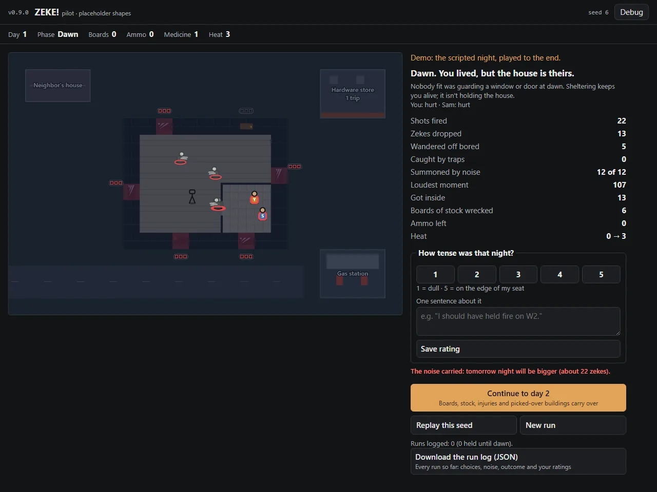 Pilot v0.9.0: the Heat clock, and warnings of a big night, screenshot