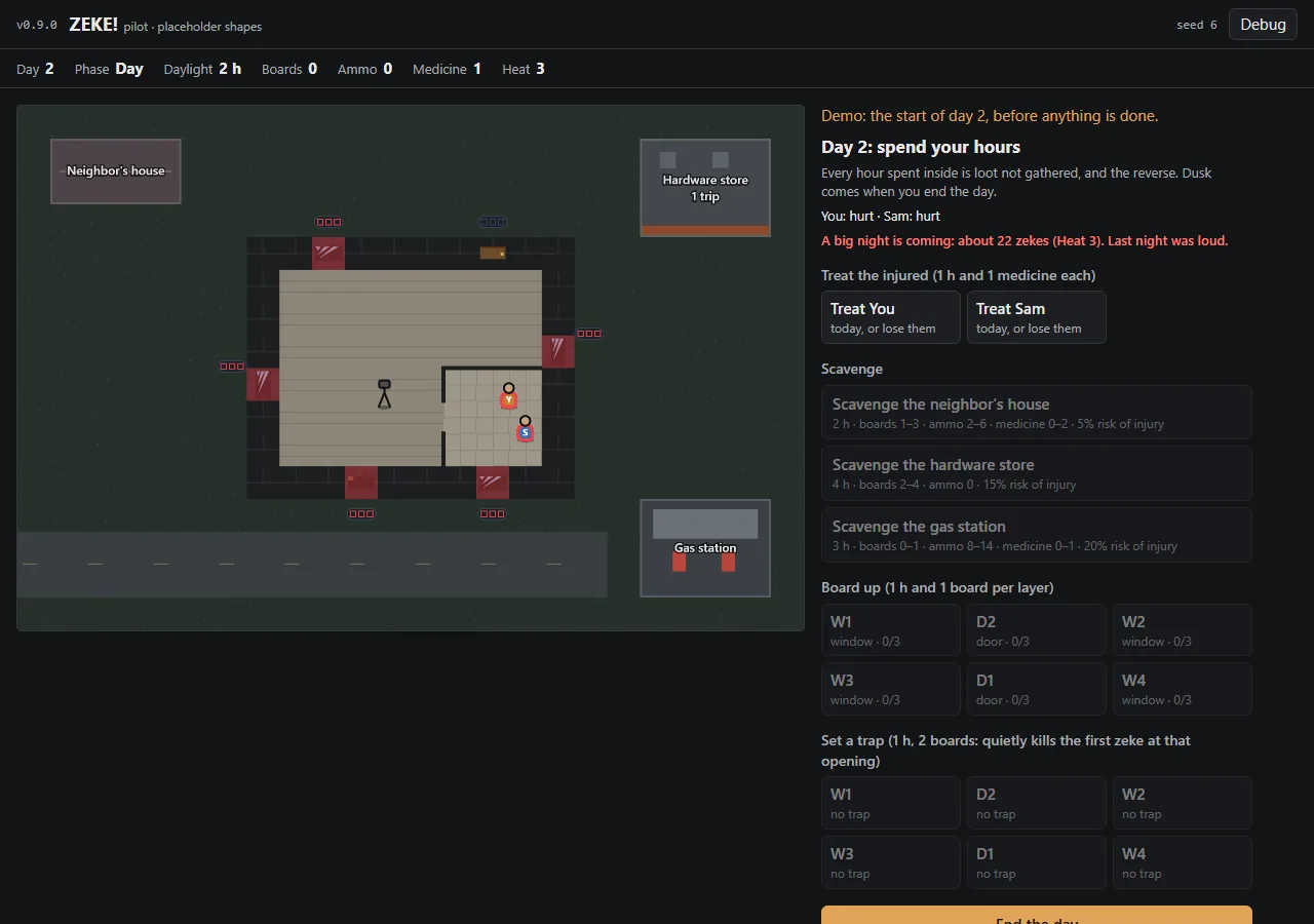 Pilot v0.9.0: the Heat clock, and warnings of a big night, screenshot