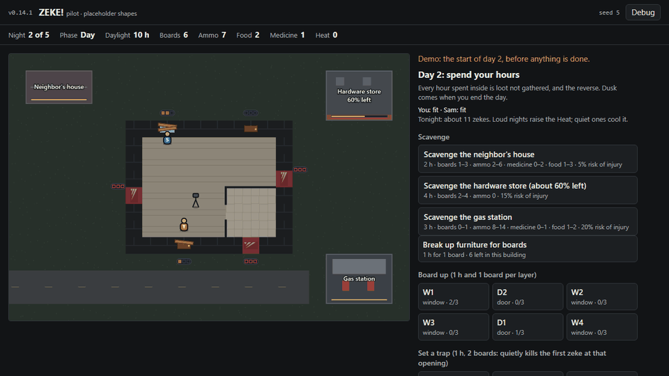 Pilot v0.12.0: scouting, packing up and moving on, screenshot